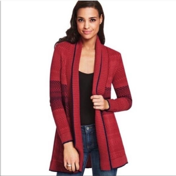 Cabi | Long Red Blue Knit Joy Sweater Cardigan 827 | M - Picture 2 of 8